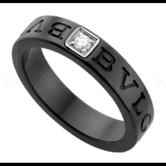 Authentic Bvlgari Black Ceramic & Diamond Band Ring - Picture 6 of 6